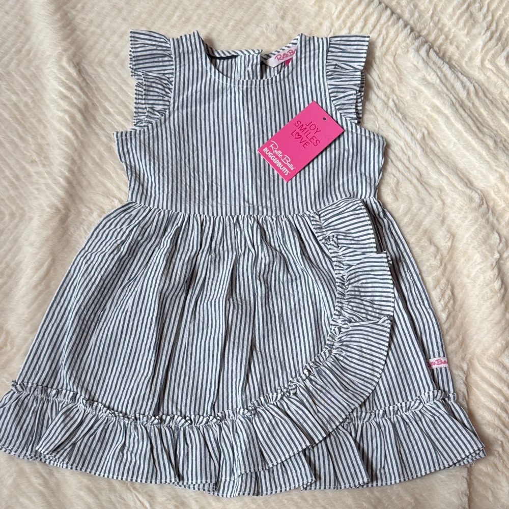 Rufflebutts Navy Seersucker Ruffle Woven Dress